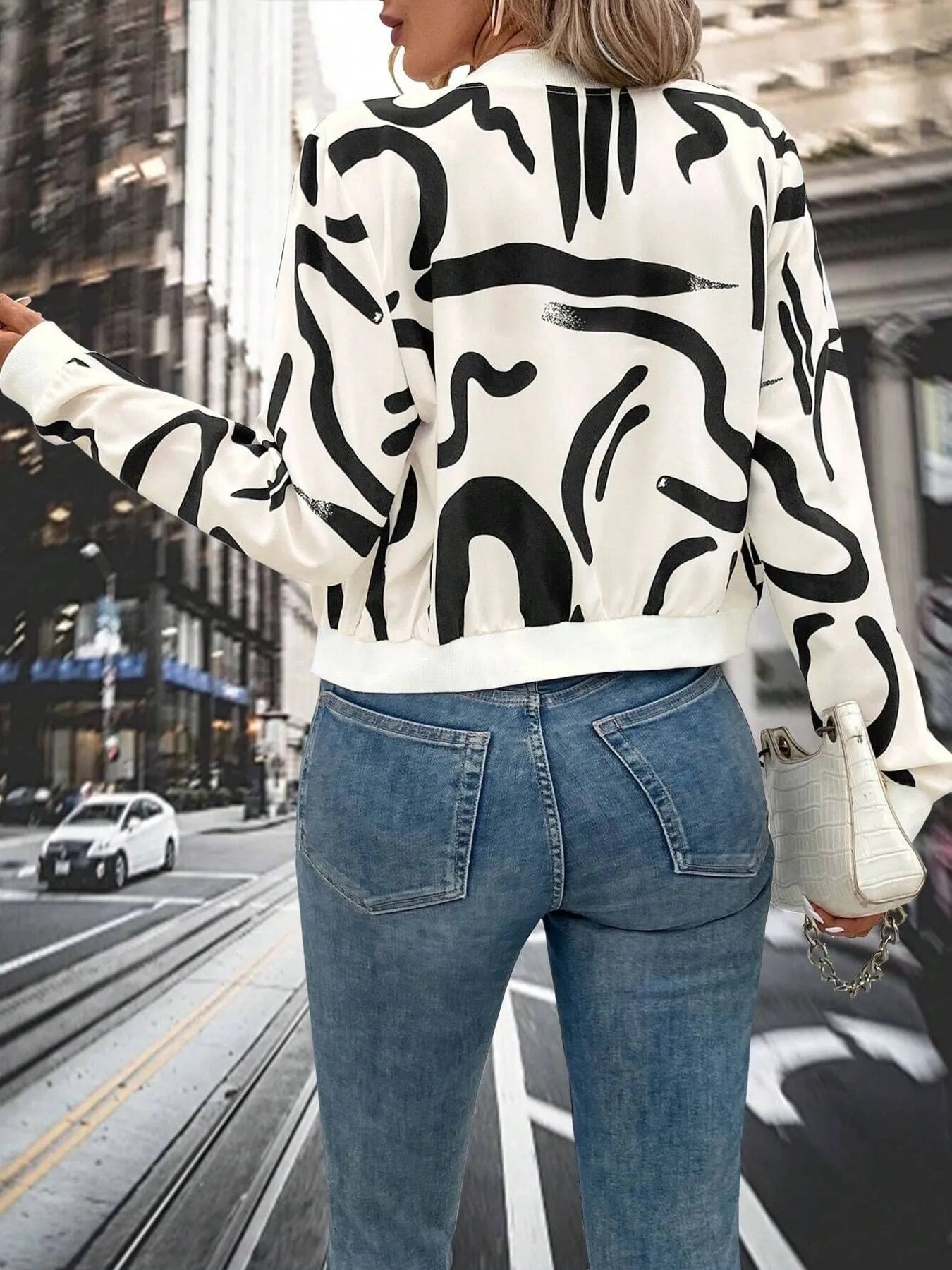 Women’s Number Print Zip Up Long Sleeve Jacket - Fashorio
