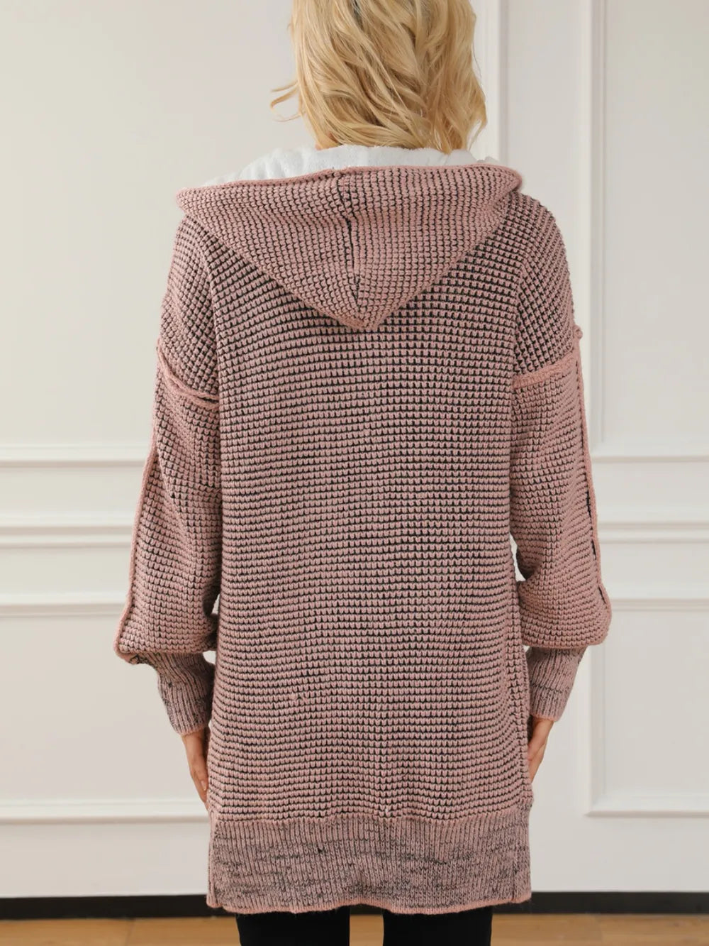 Open Front Hooded Winter Coat with Pockets - Fashorio