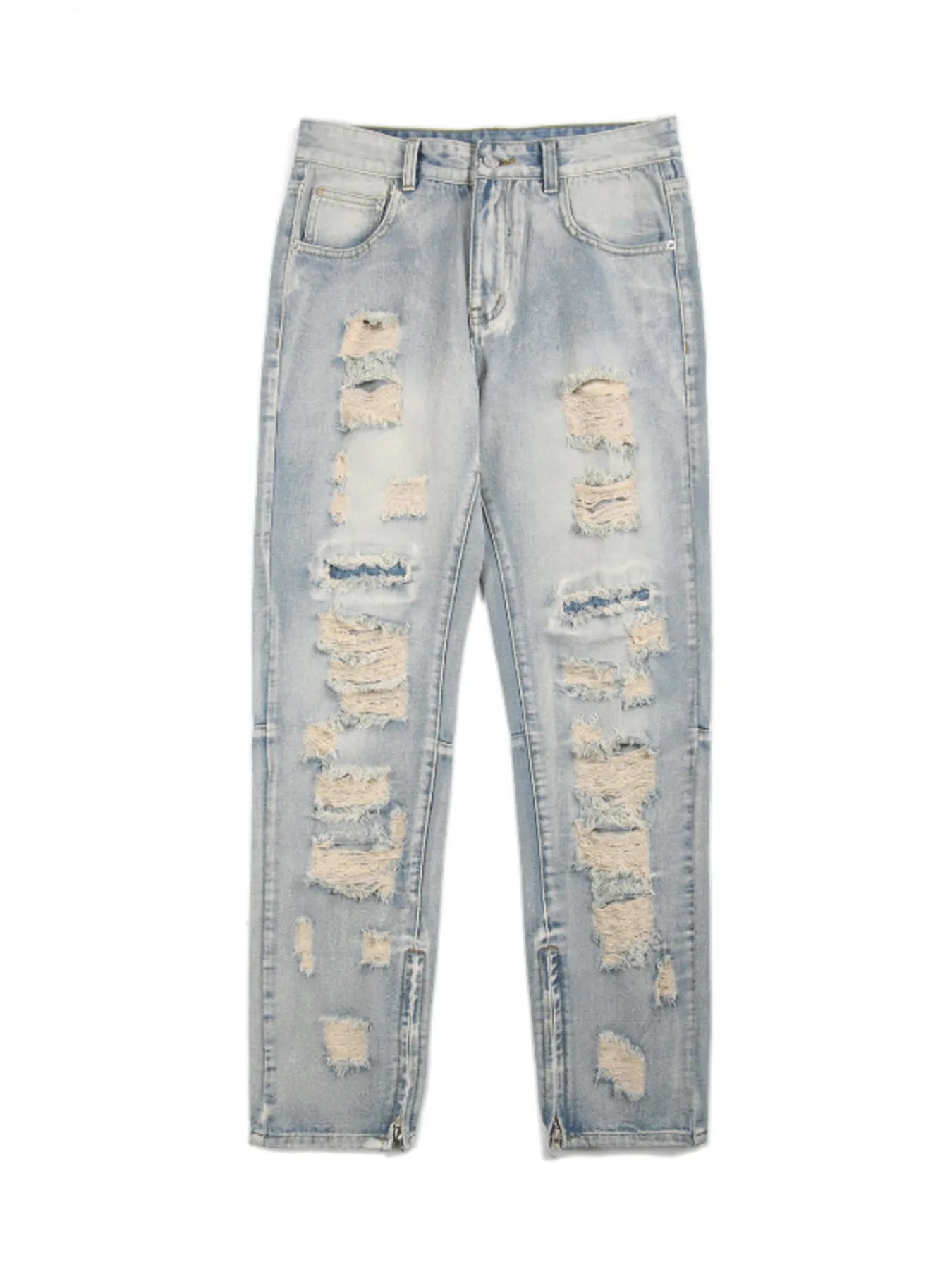 Men's Washed Distressed Straight Jeans - Fashorio