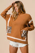 BiBi Mock Neck Sweater with Leopard Pocket - Fashorio