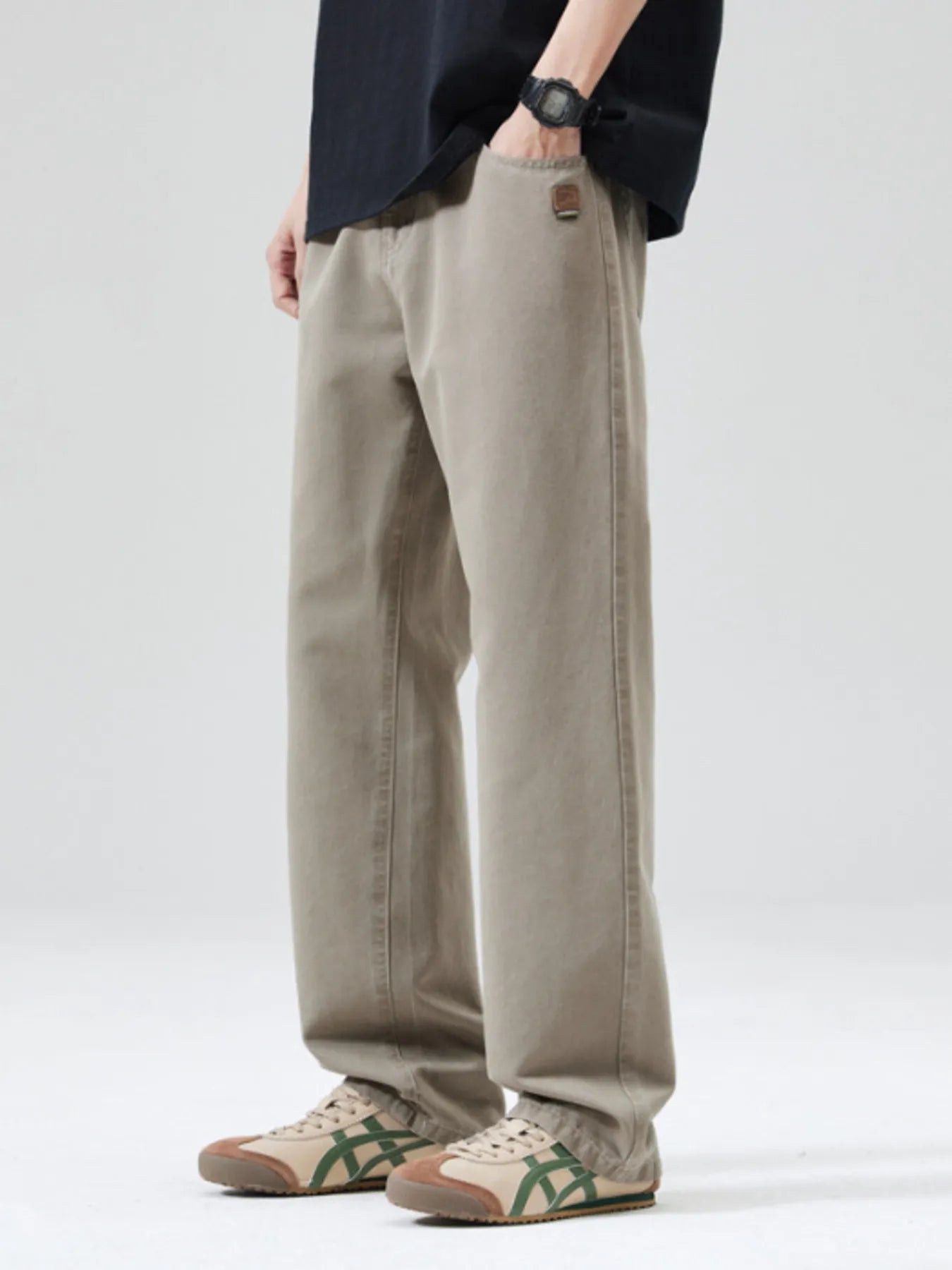 Men's Full Size Wide Leg Pants Plus Size Khaki - Fashorio