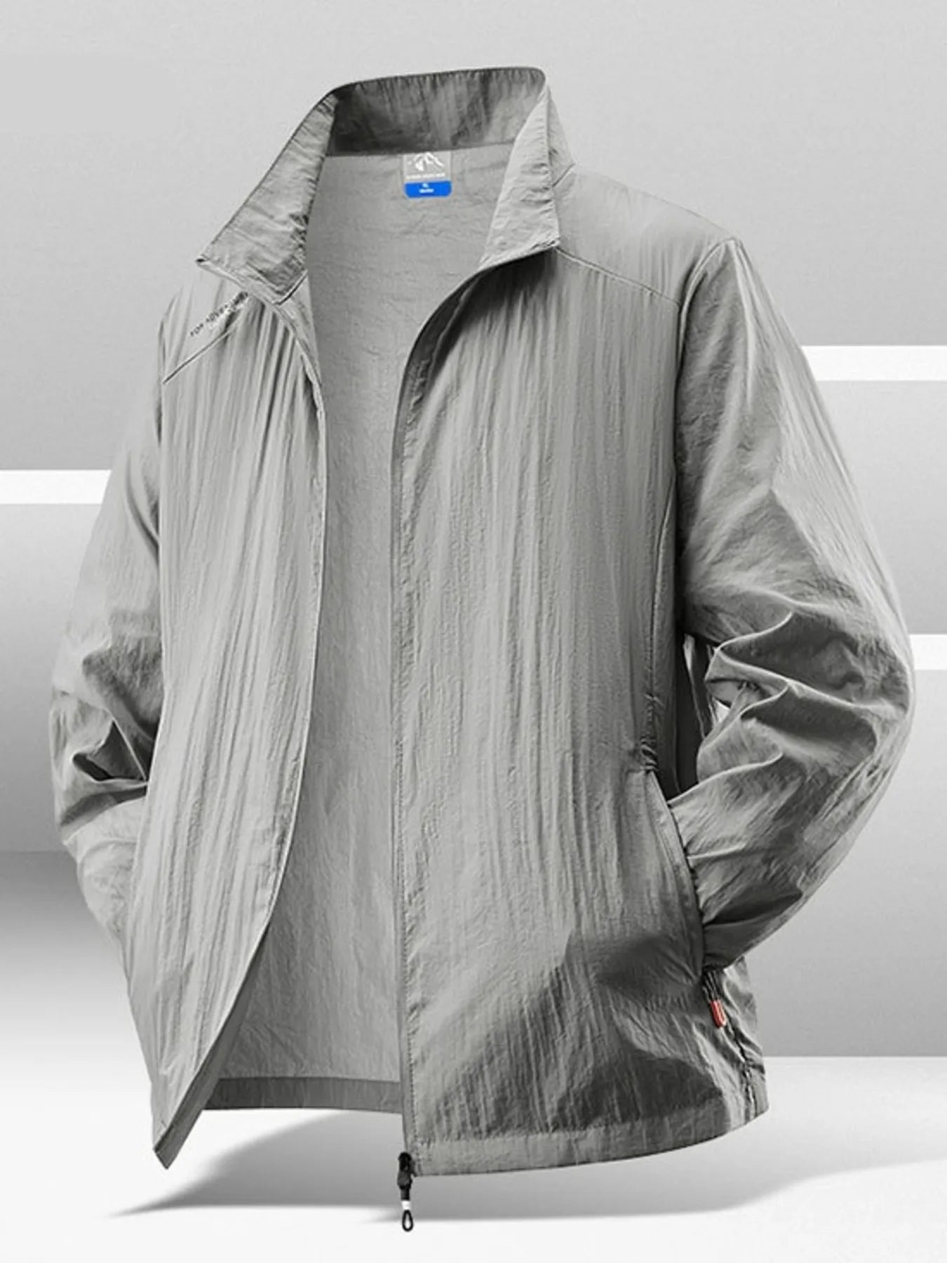Men's Plus Size Zip Up Long Sleeve Jacket Light Gray - Fashorio