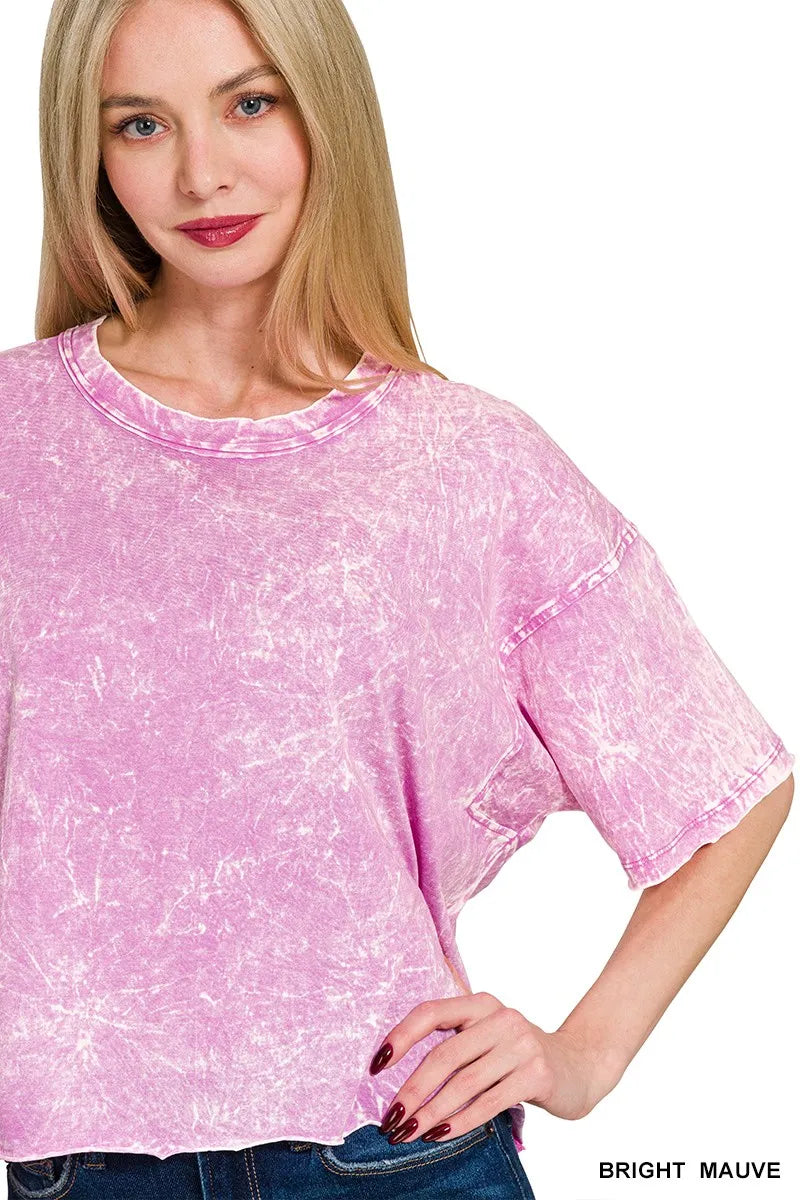 Zenana Acid Crinkle-Washed Oversized T-Shirt - Fashorio