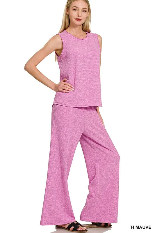 Zenana Cotton Slub Tank & Pants Set - Fashorio