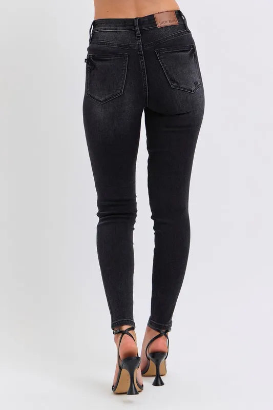 Judy Blue Plus Size Mid Rise Tummy Control Skinny Jeans – Flattering Fit - Fashorio