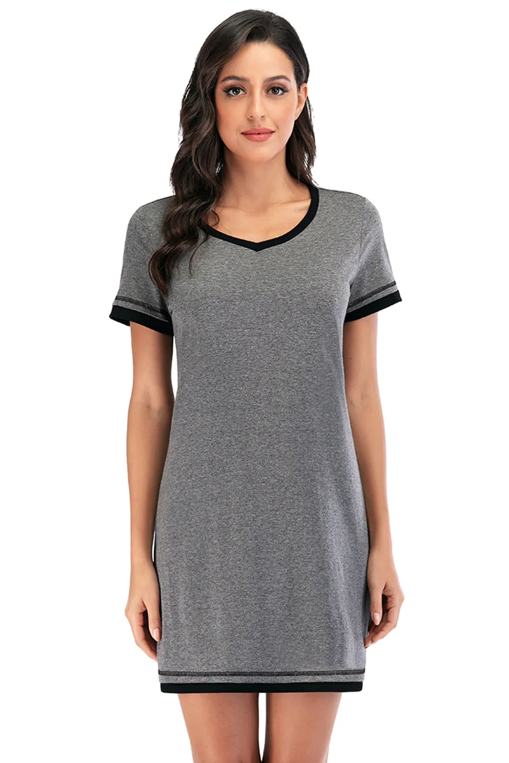 Contrast Trim Short Sleeve Lounge Dress - Fashorio