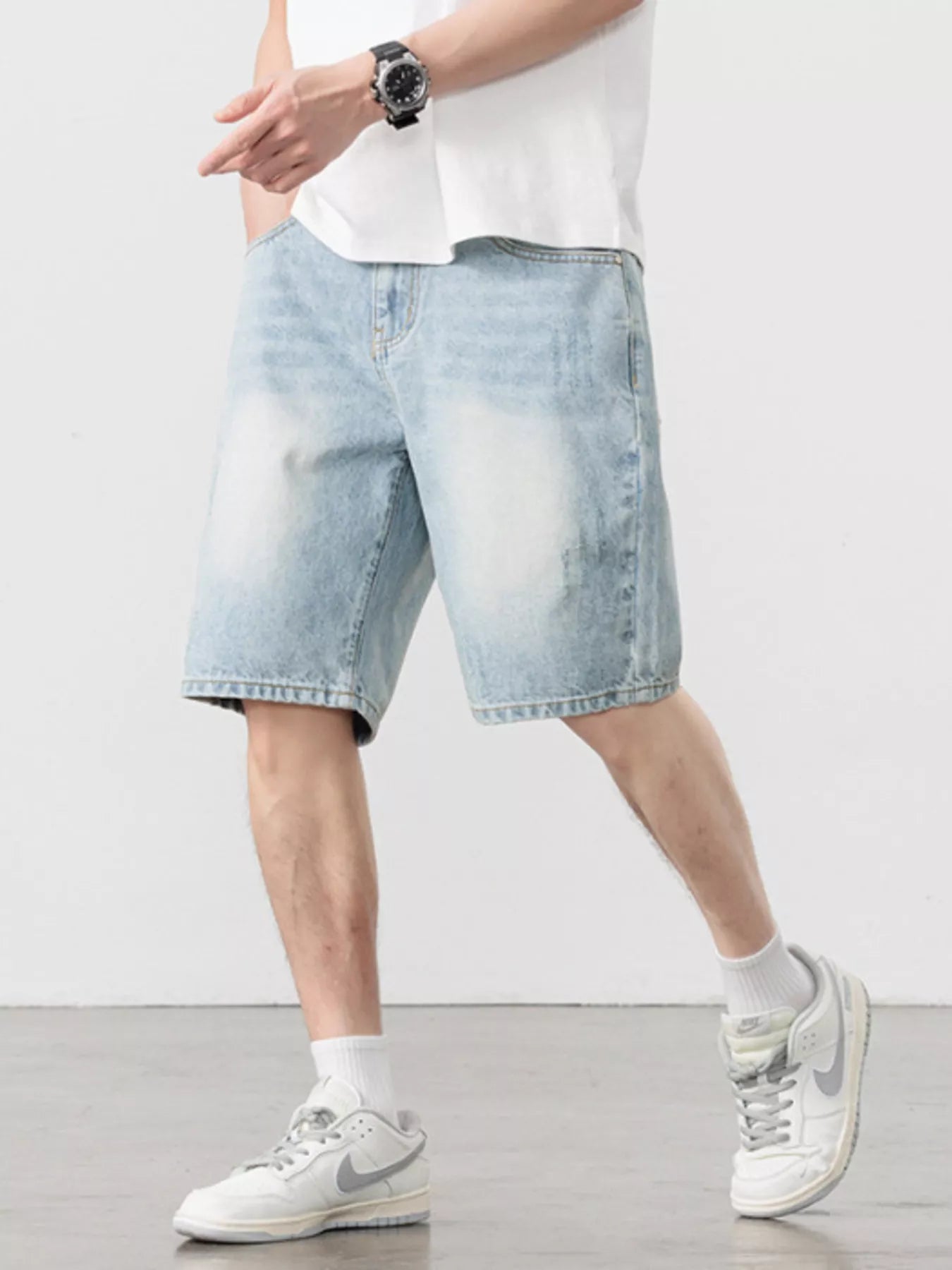 Men's Washed Relaxed Fit Denim Shorts Sky Blue - Fashorio