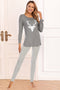 Graphic Round Neck Top and Striped Pants Set Charcoal - Fashorio