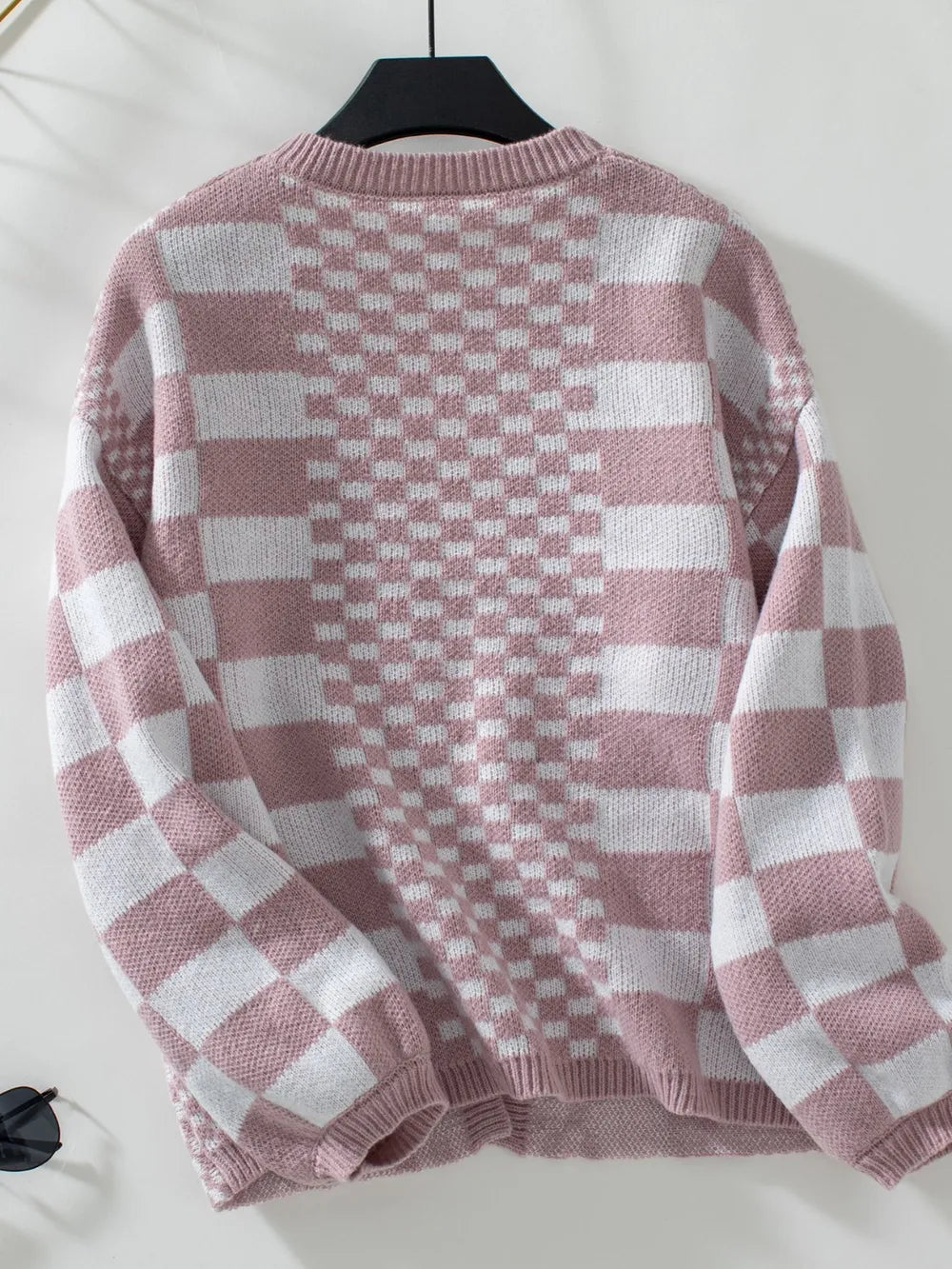 Double Take Checkered Open Front Dropped Shoulder Cardigan - Fashorio