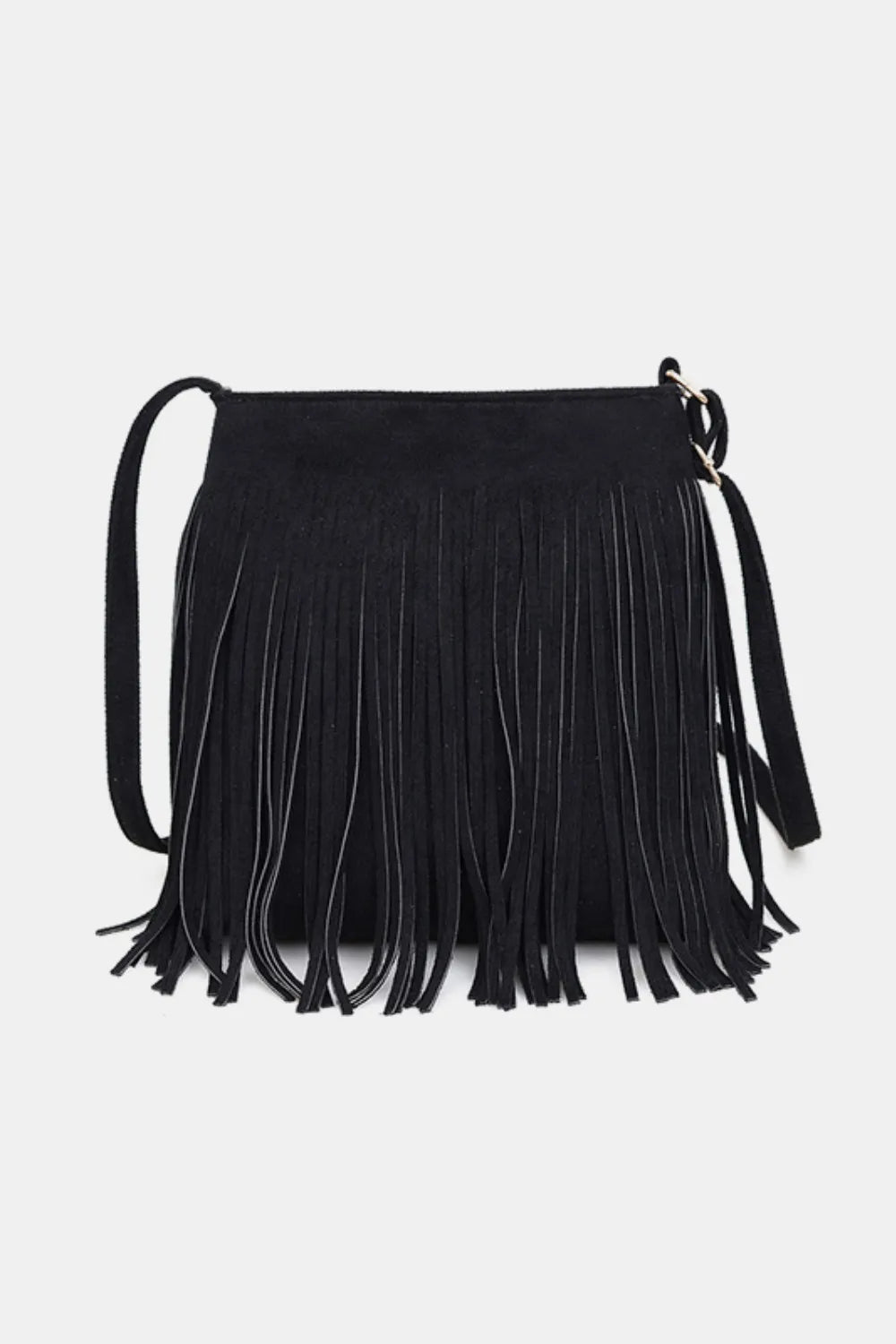 Suede Fringe Shoulder Bag Black One Size - Fashorio