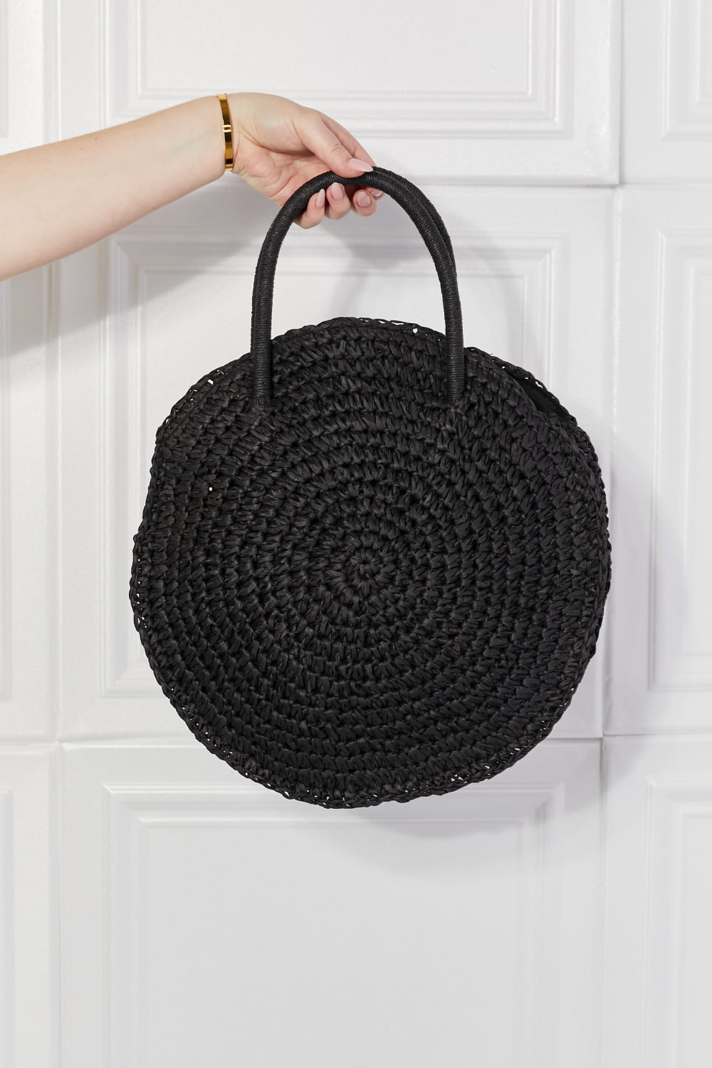 Justin Taylor Beach Date Straw Rattan Handbag in Black - Fashorio