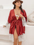 Plus Size Lace Patchwork Tie Front Robe - Fashorio