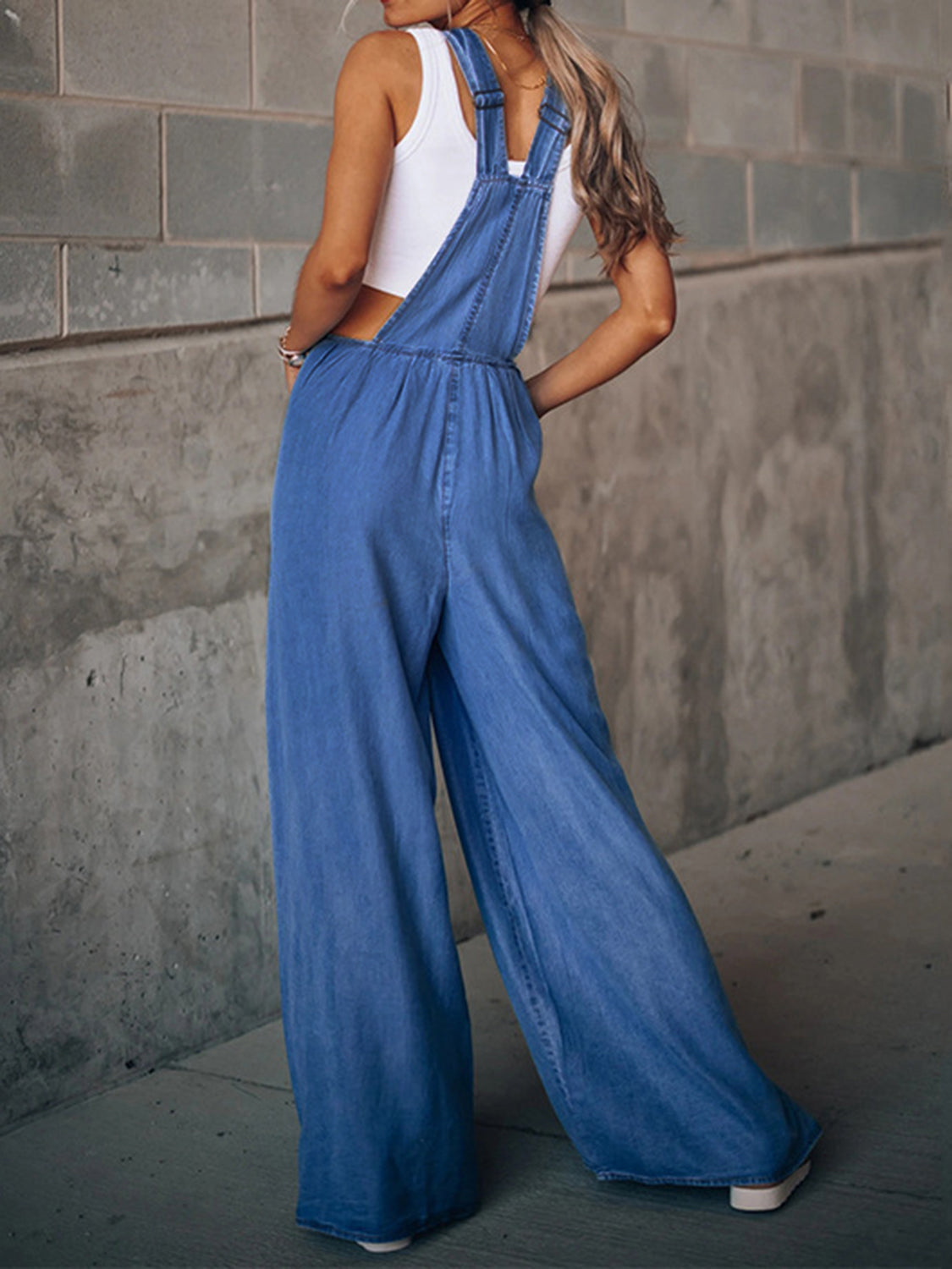 Wide Leg Denim Overalls - Fashorio
