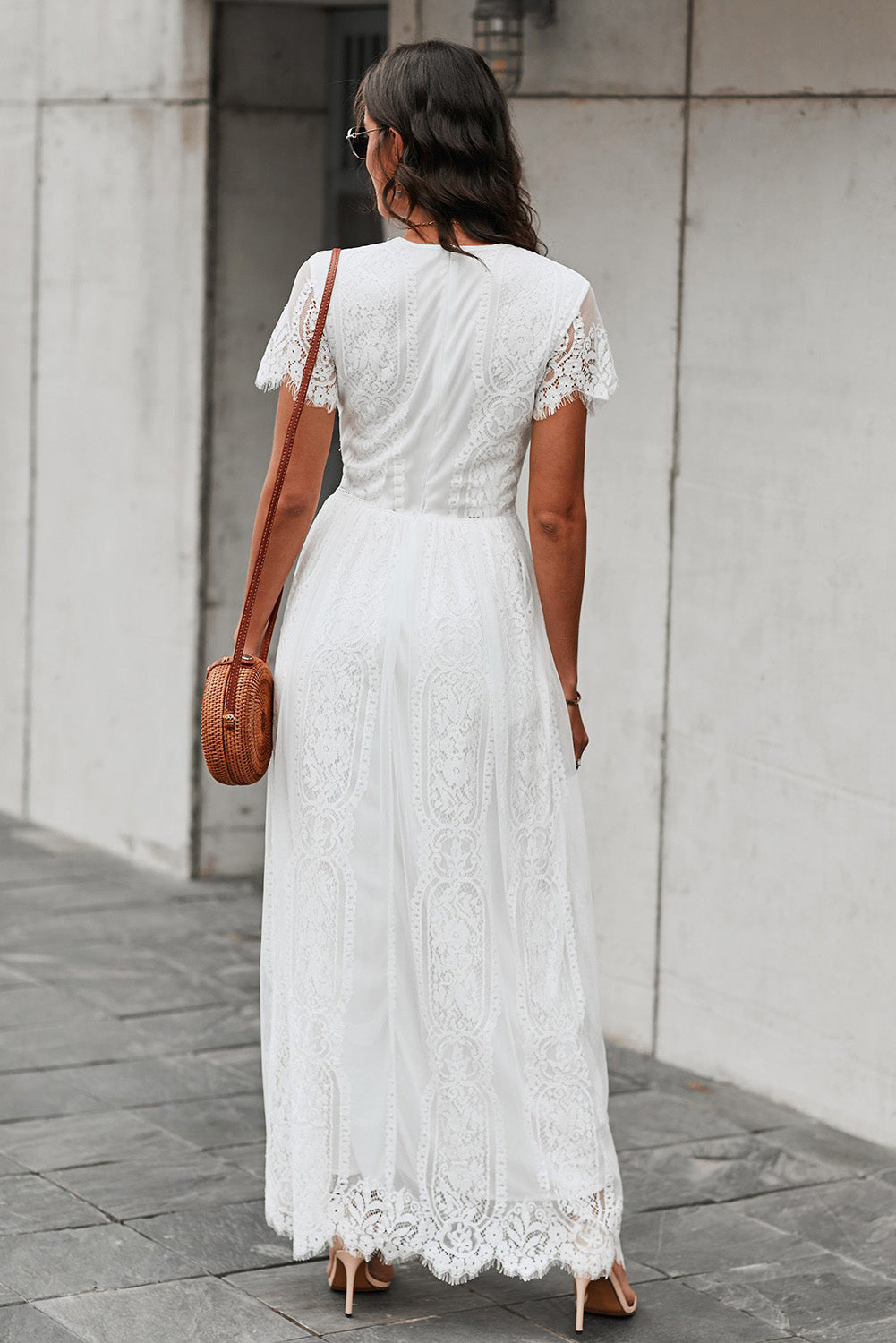 Scalloped Trim Lace Plunge Dress - Fashorio
