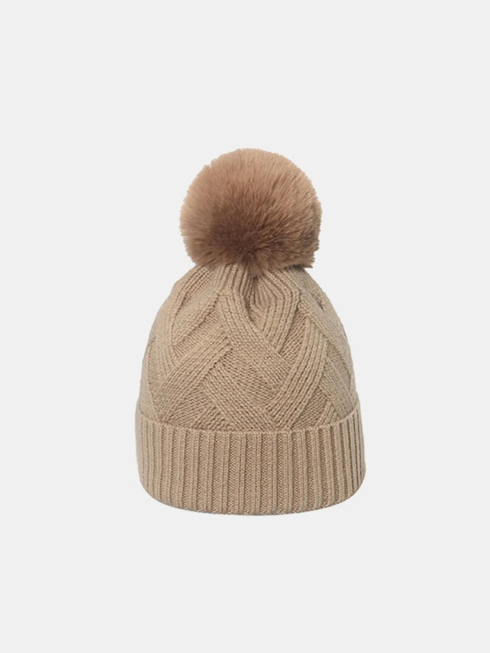 Roll Rim Hat with Pompom Camel One Size - Fashorio