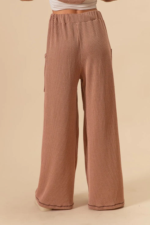 BiBi 2tone Cord Rib Waist Band Side Pocket Pants - Fashorio