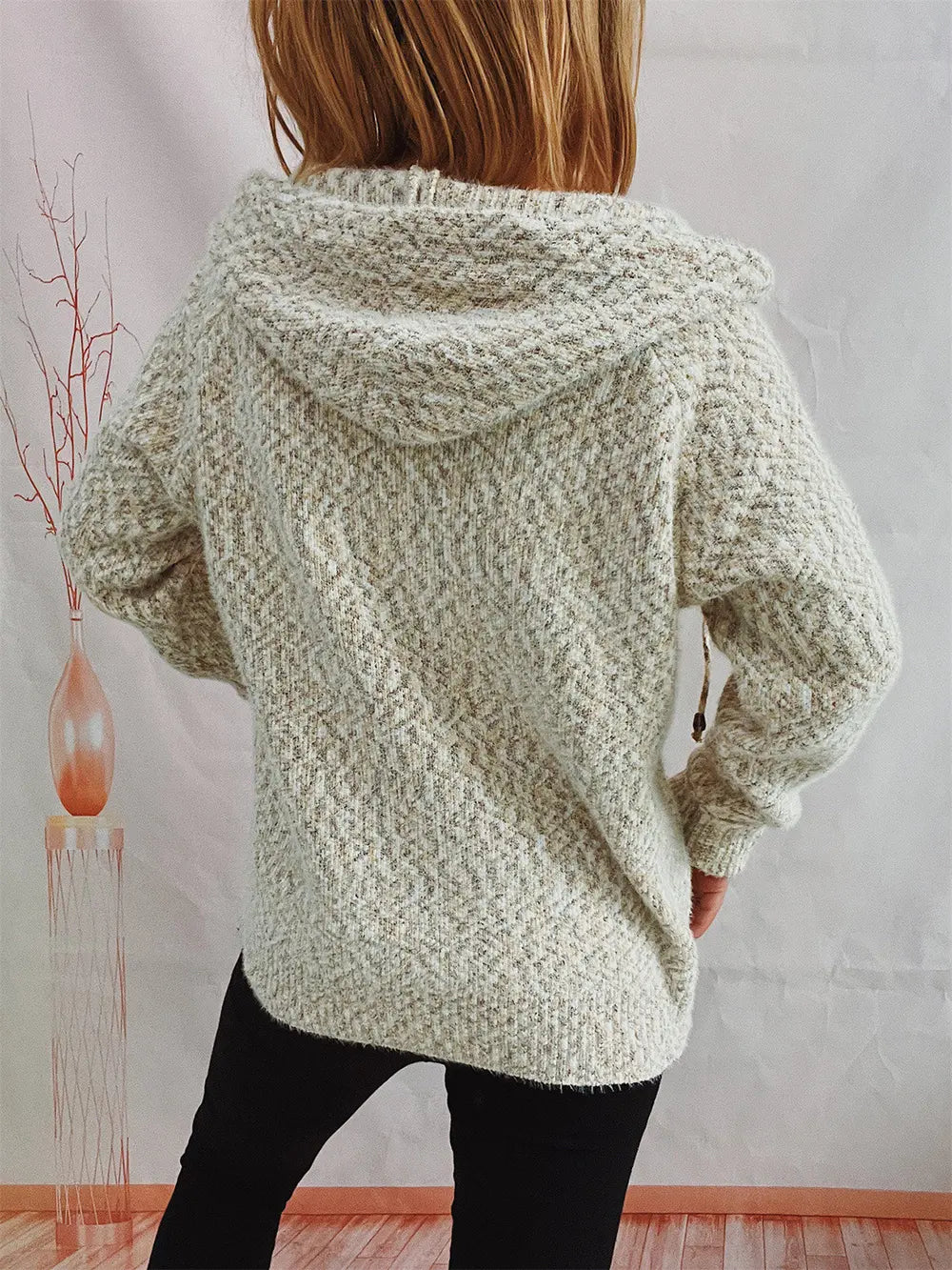 Zip Up Drawstring Long Sleeve Hooded Sweater - Fashorio