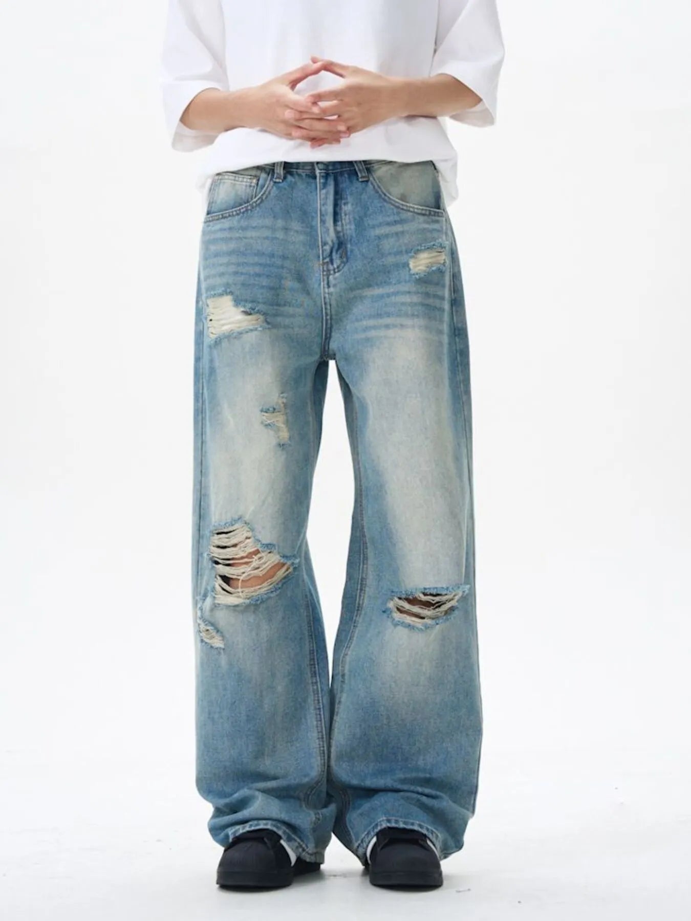 Men's Distressed Wide Leg Jeans - Fashorio