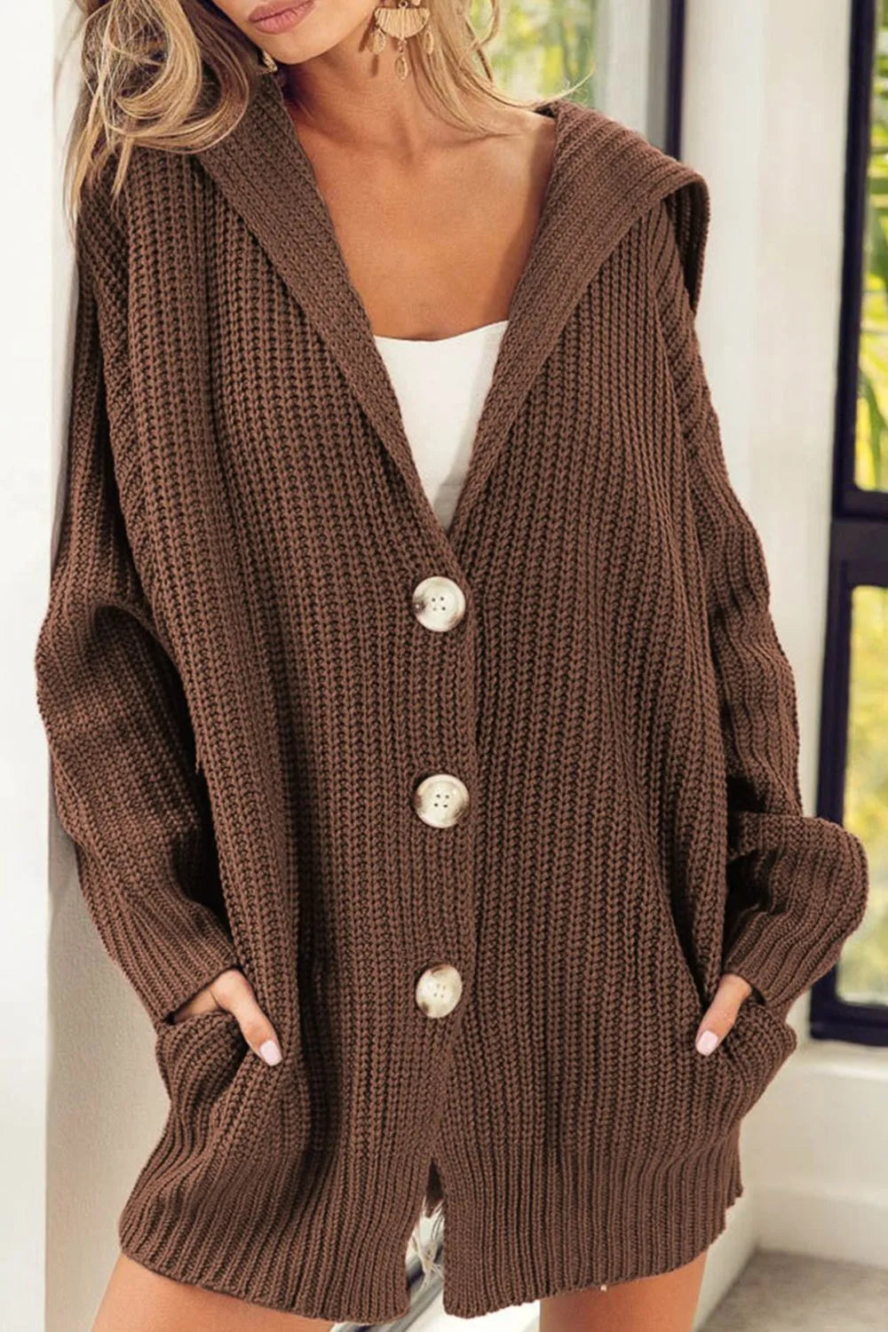 Button Down Collared Neck Cardigan - Fashorio