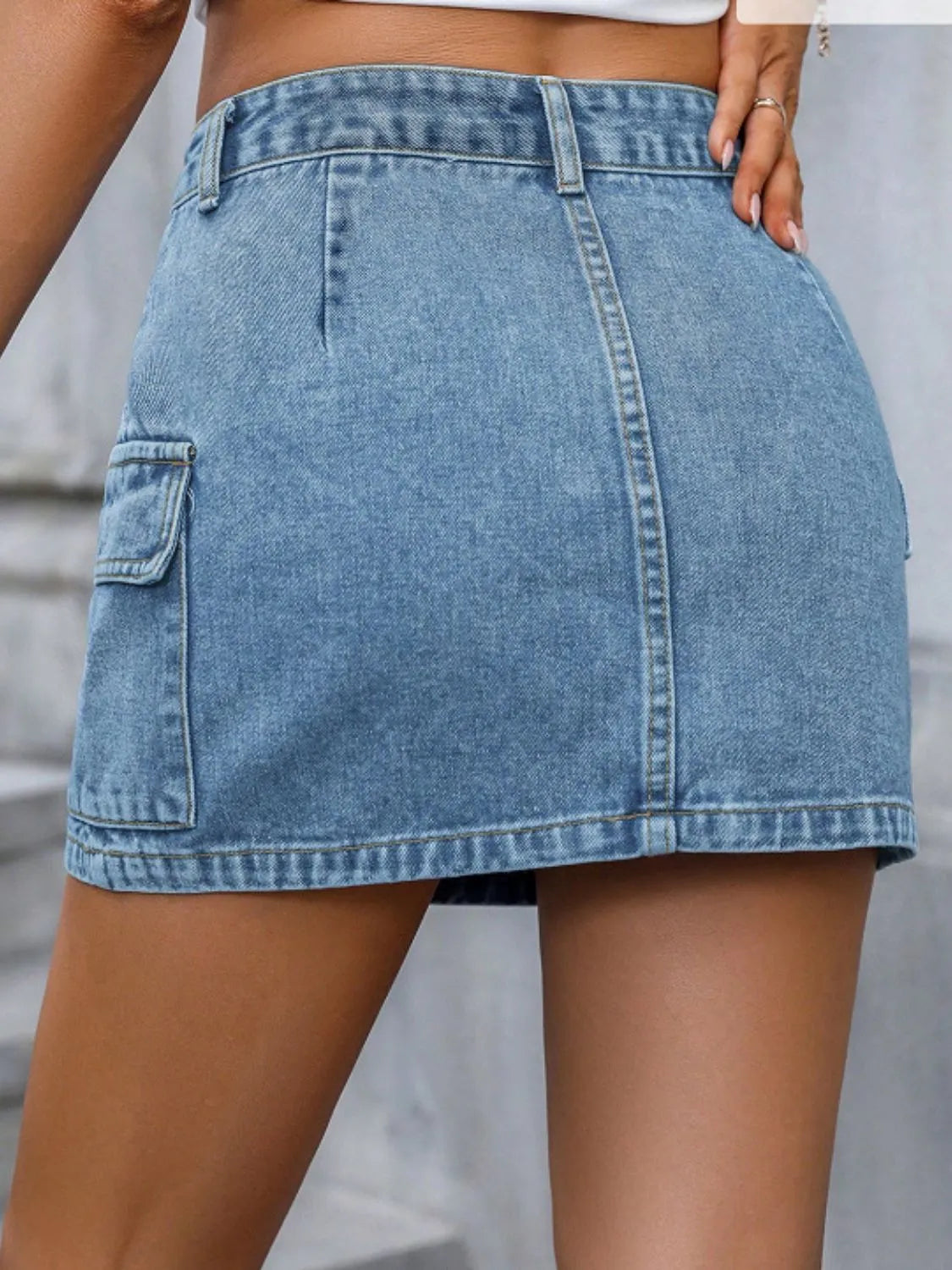 Pocketed Denim Mini Skirt - Fashorio