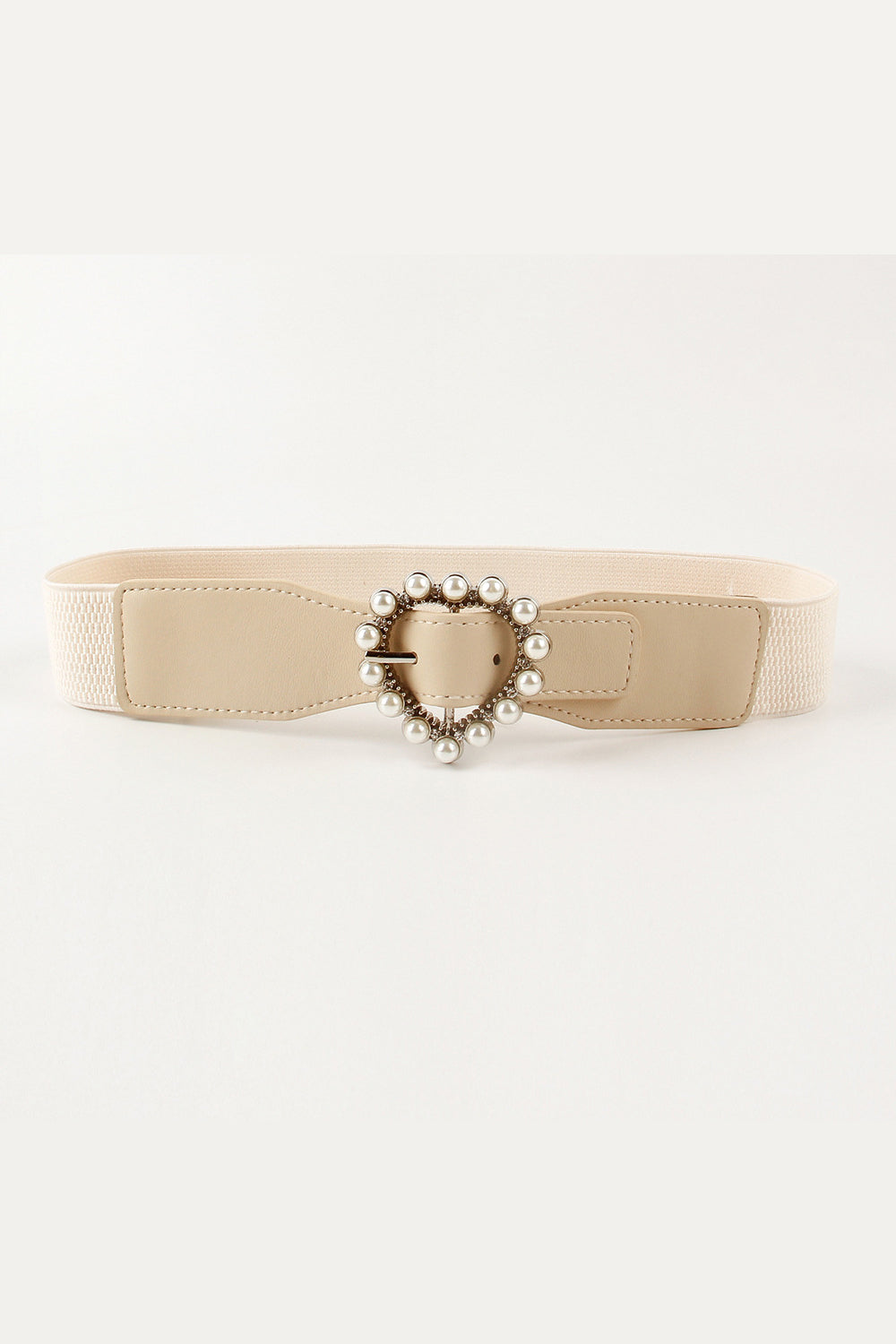 Pearl Heart Buckle Elastic Belt Ivory One Size - Fashorio