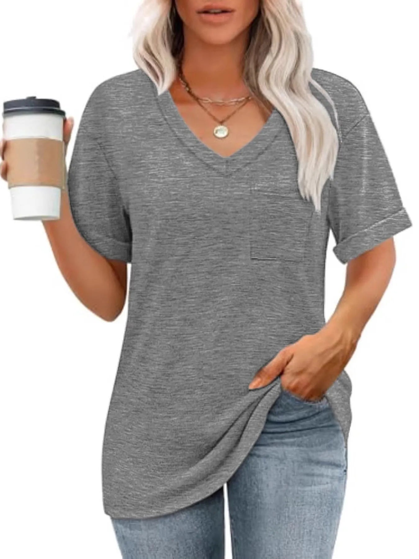 V-Neck Pocket T-Shirt - Fashorio