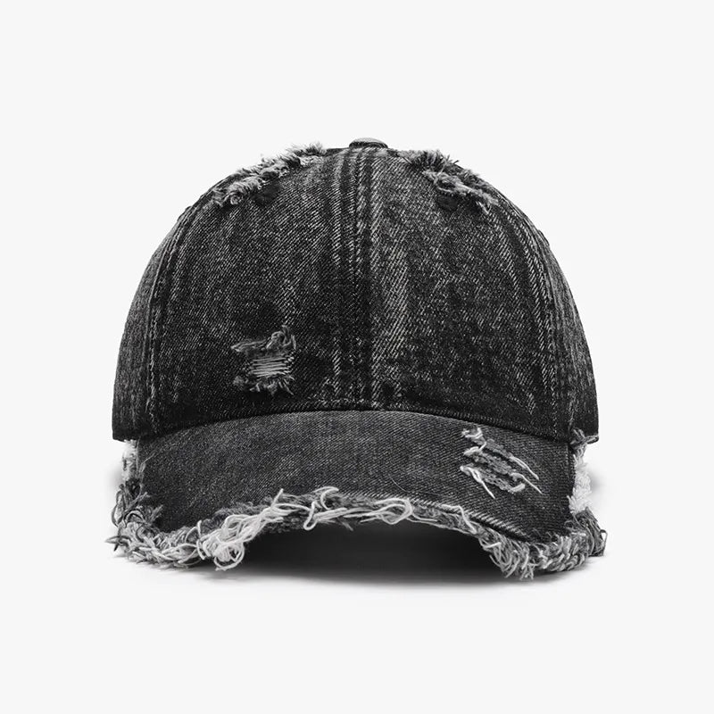 Distressed Cotton Adjustable Baseball Cap Dark One Size - Fashorio