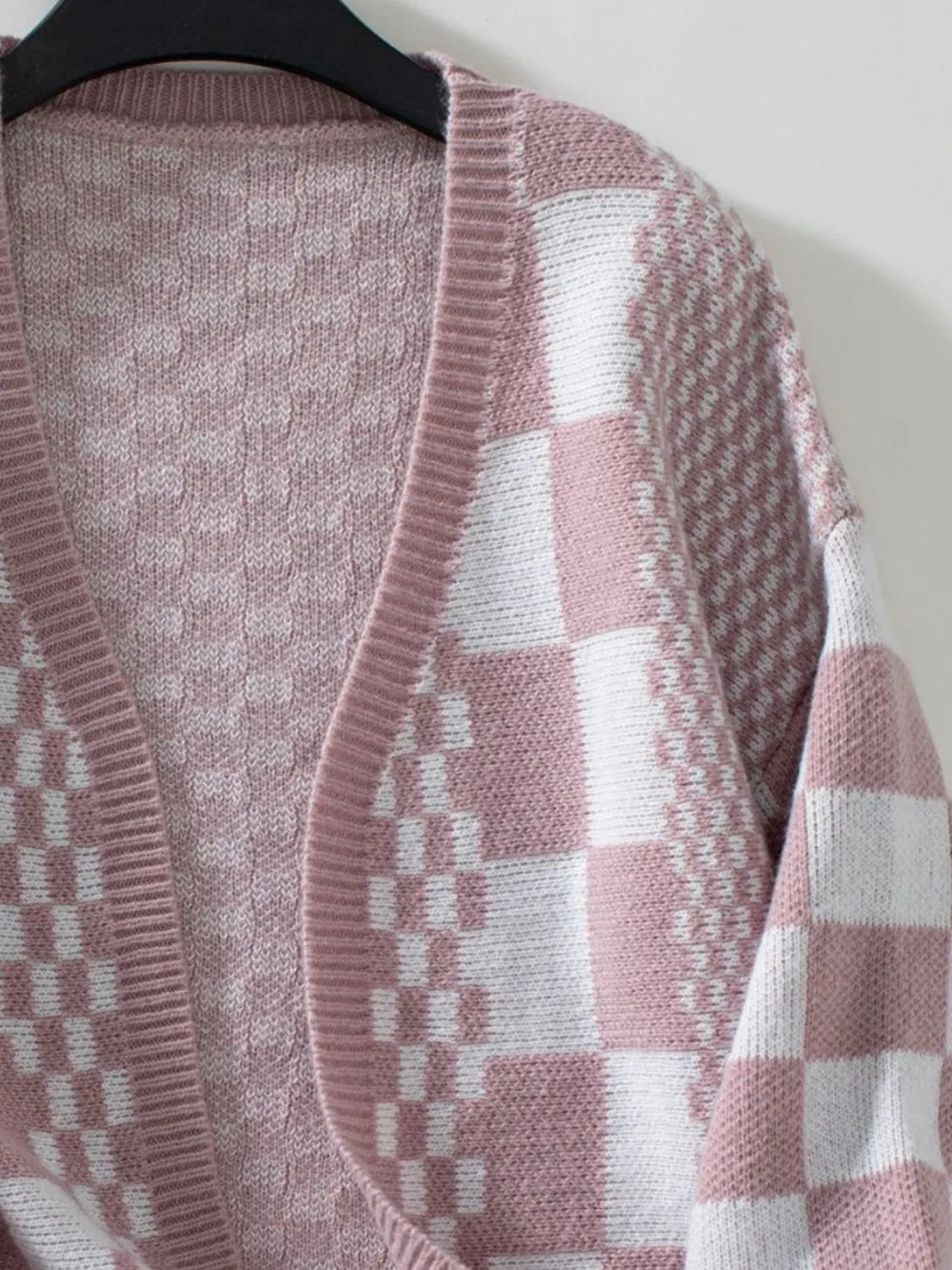 Double Take Checkered Open Front Dropped Shoulder Cardigan - Fashorio