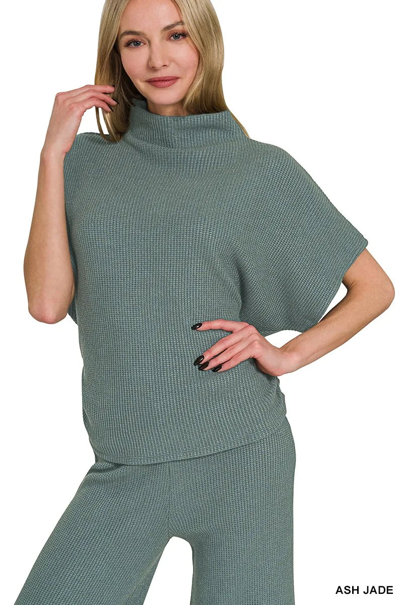 Zenana Mock Neck Top and Pants Sweater Set - Fashorio