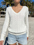 Cable Knit V-Neck Sweater - Fashorio