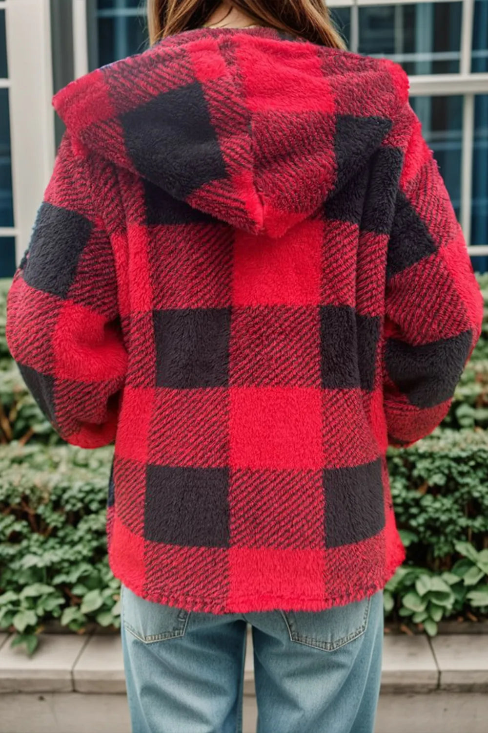 Double Take Full Size Plaid Long Sleeve Hooded Coat - Fashorio