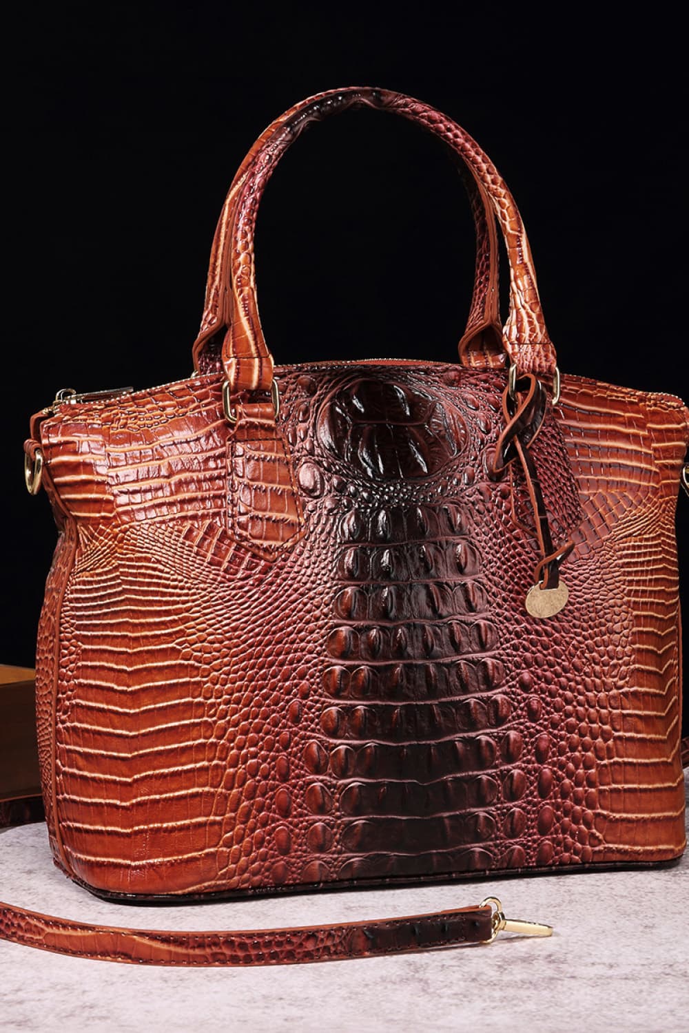 Gradient PU Leather Handbag Brown Black One Size - Fashorio