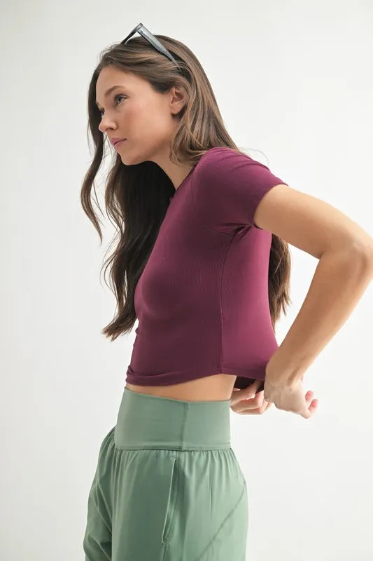 MONO B Essential Micro-ribbed Cropped Athleisure Tee - Fashorio