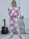 Shiny Tie-dye Round Neck Top and Drawstring Pants Lounge Set Carnation Pink - Fashorio