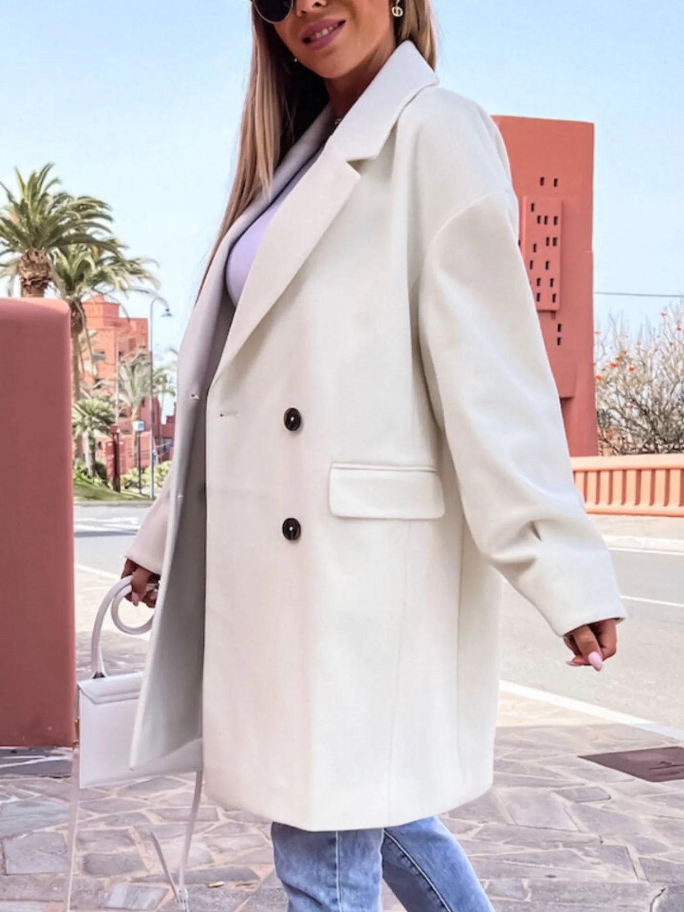 Full Size Double-Breasted Wool Coat Plus Size - Fashorio