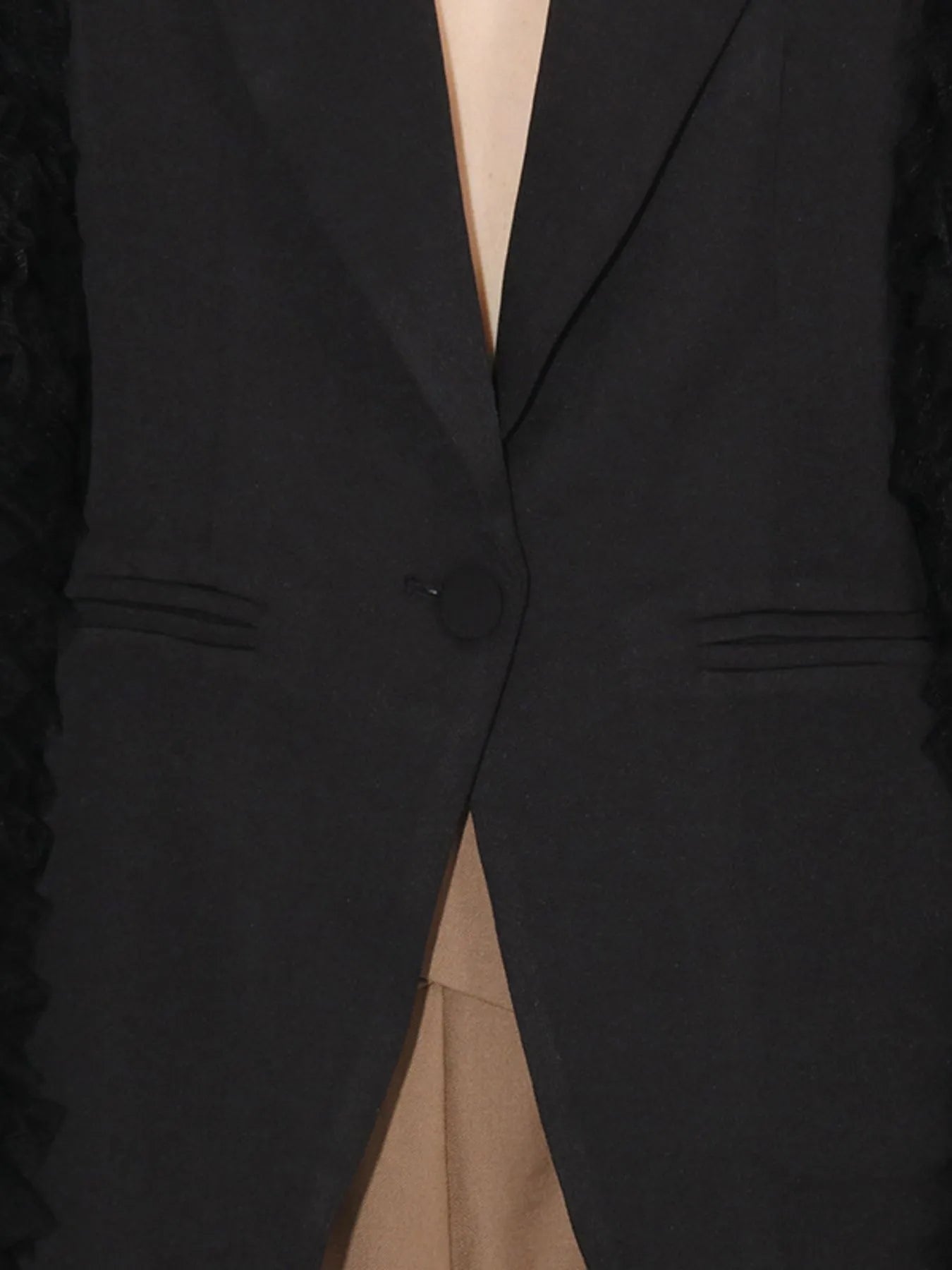 One Button Mesh Long Sleeve Blazer - Fashorio