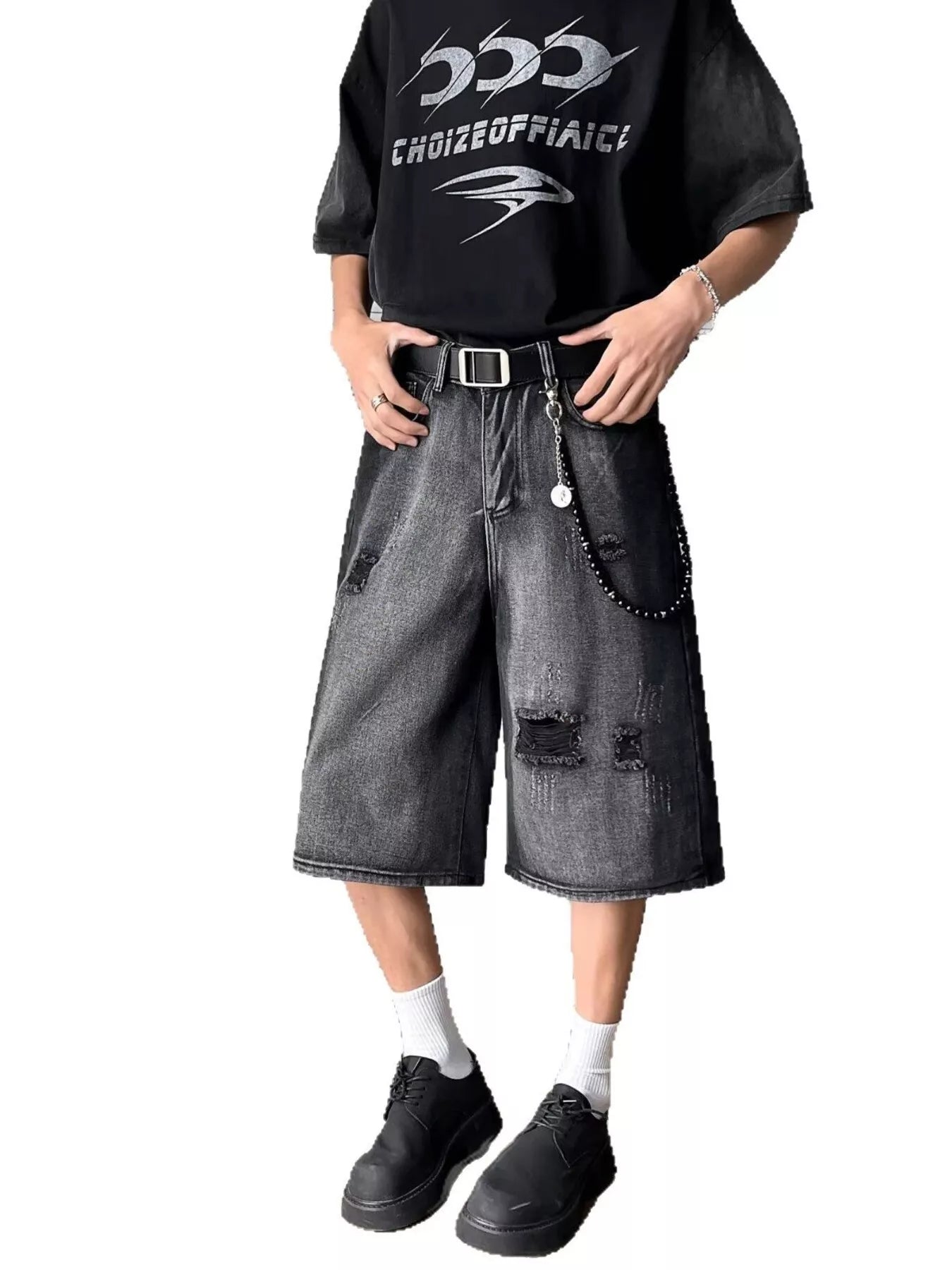 Men's Full Size Distressed Wide Leg Denim Shorts Plus Size - Fashorio