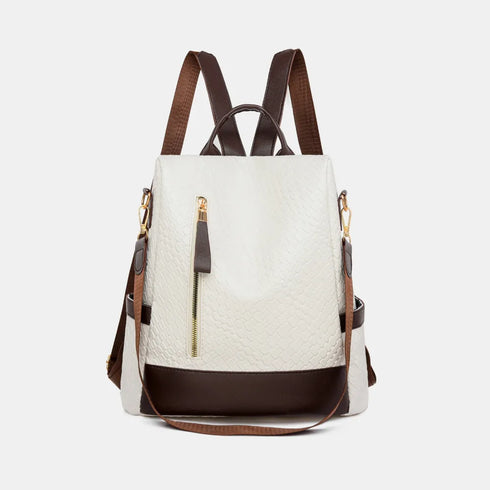 PU Leather Backpack Bag Ivory One Size - Fashorio