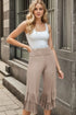 Heimish Full Size Ruffled High Waist Wide Leg Pants Plus Size Oatmeal - Fashorio