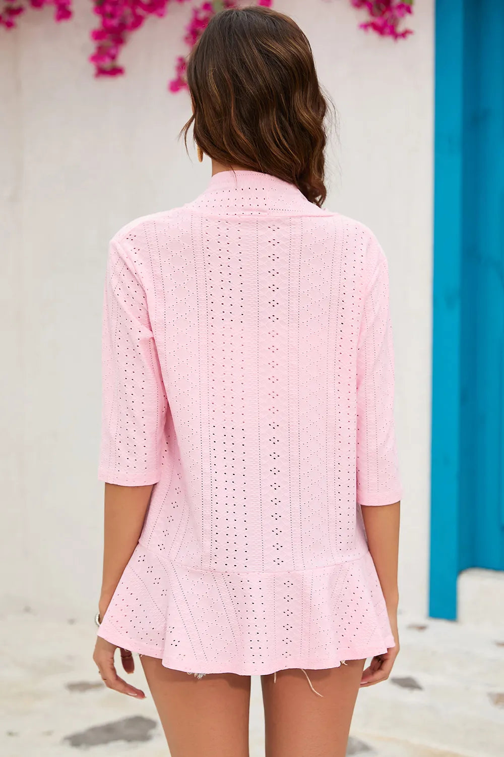 Eyelet Open Front Cardigan - Fashorio