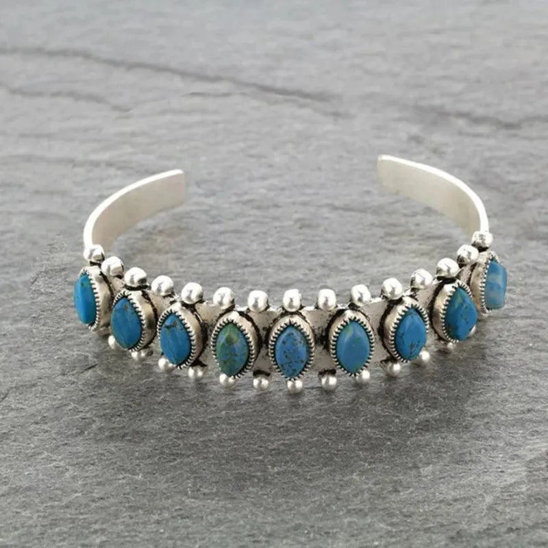 Artificial Turquoise Alloy Open Bracelet Cerulean One Size - Fashorio