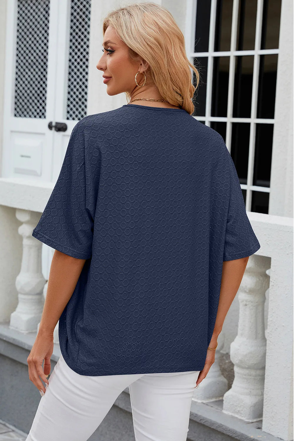 Eyelet Open Front Half Sleeve Cardigan - Fashorio