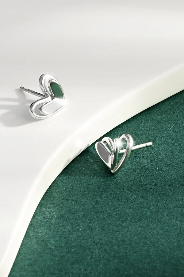 925 Sterling Silver Heart Stud Earrings Silver One Size - Fashorio