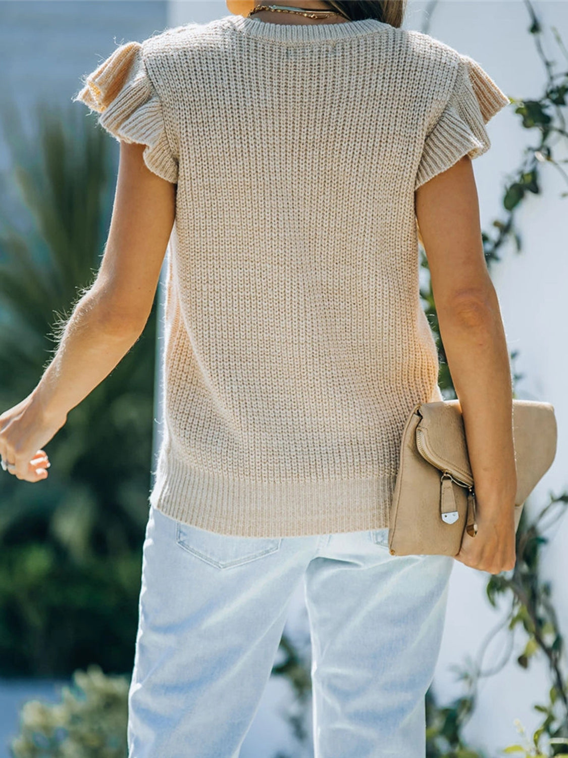 Round Neck Cap Sleeve Sweater - Fashorio