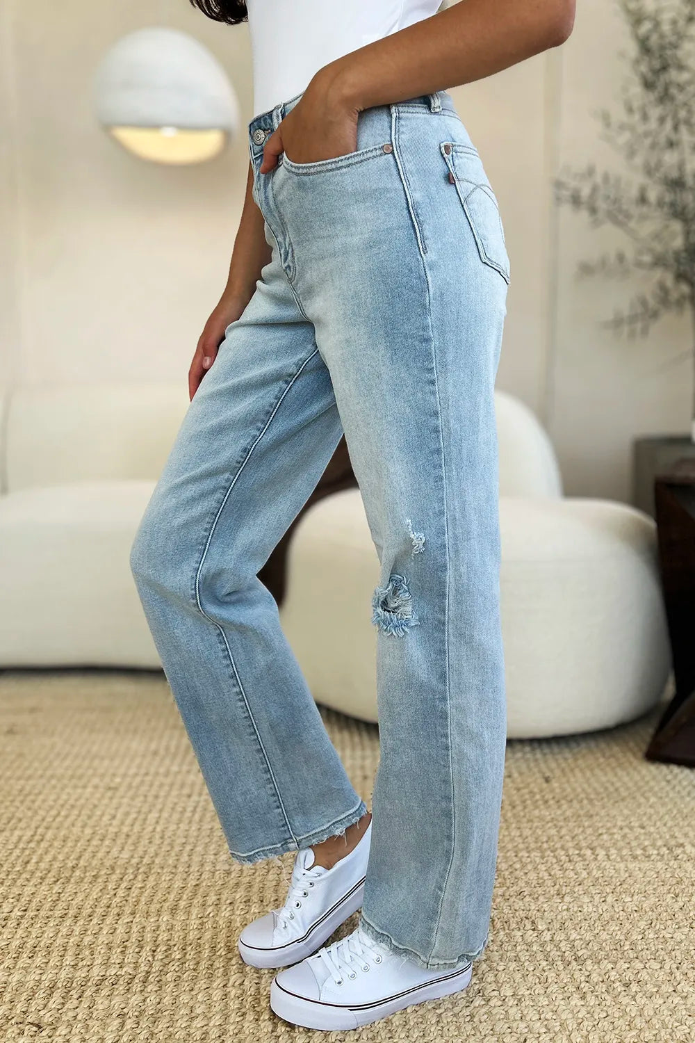 Judy Blue Full Size High Waist Distressed Straight Jeans - Fashorio