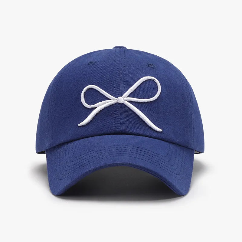 Bow Embroidered Cotton Baseball Cap Royal Blue One Size - Fashorio