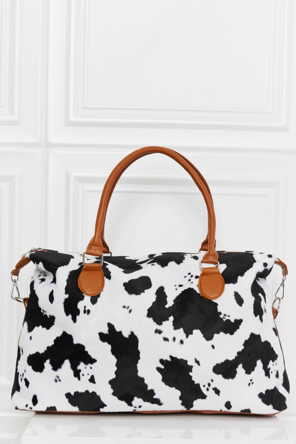 Animal Print Brushed Weekender Bag Black White One Size - Fashorio