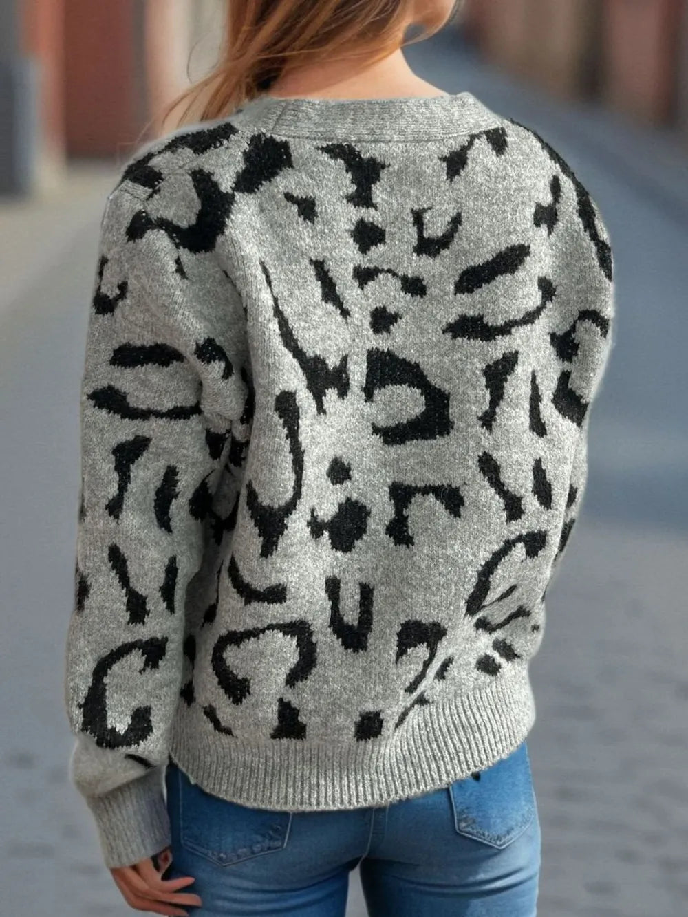 Leopard V-Neck Button Up Cardigan - Fashorio