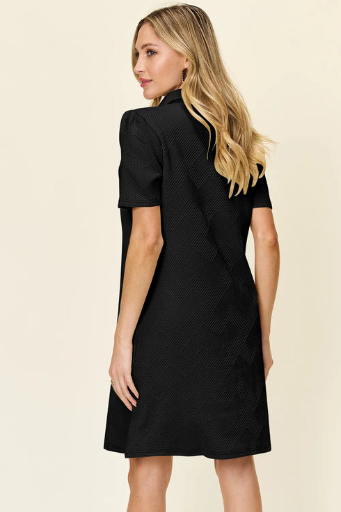 Double Take Full Size Texture Collared Neck Short Sleeve Dress - Fashorio
