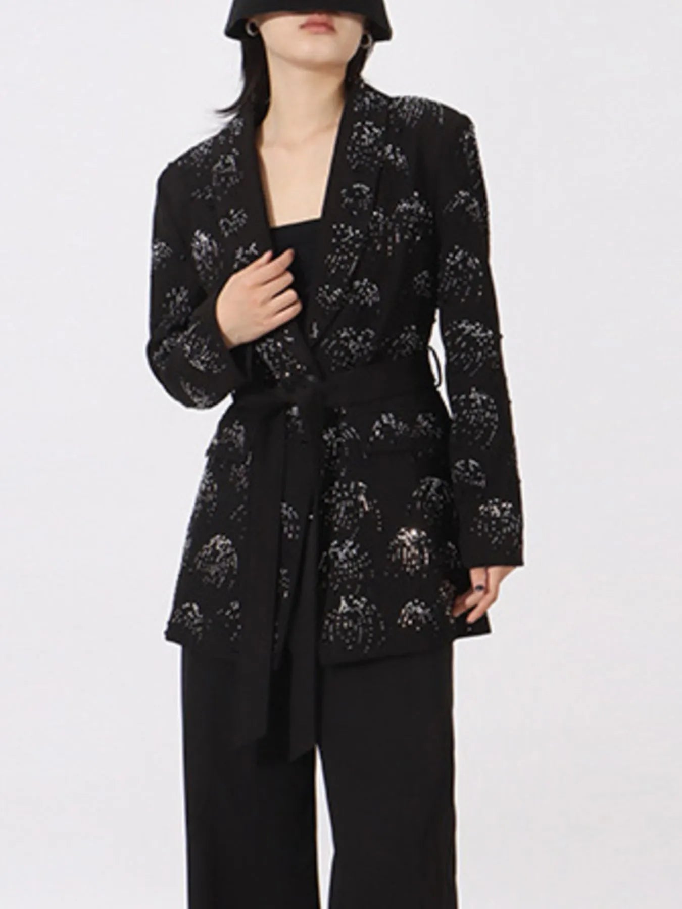 Rhinestone Button Down Long Sleeve Blazer - Fashorio